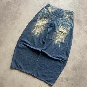 baggy blue wing design jeans
